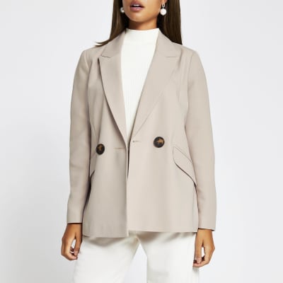 Cream double breasted cuffed blazer | River Island