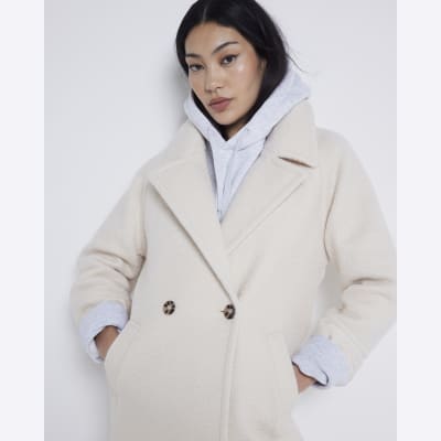 Double breasted cream coat best sale