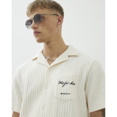 Cream Dragon Ribbed Embroidered Shirt
