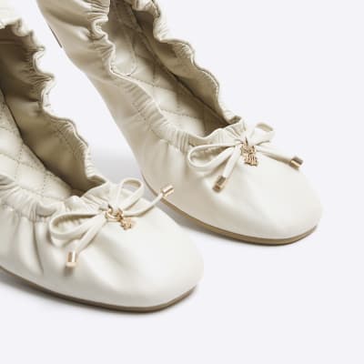 Cream elasticated ballet shoes River Island