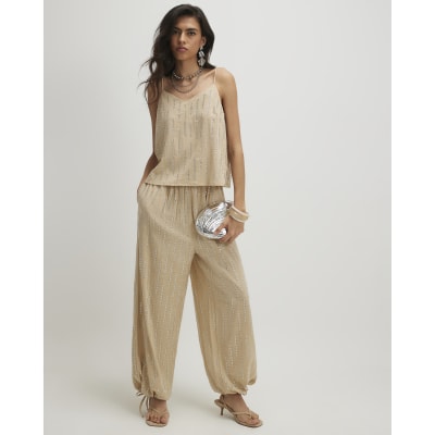 Cream Embellished Balloon Leg Trousers