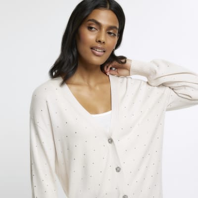 Cream embellished button cardigan River Island