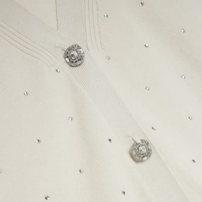 Cream embellished button cardigan River Island