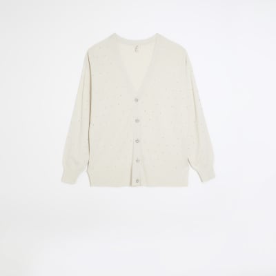 Cream embellished button cardigan River Island
