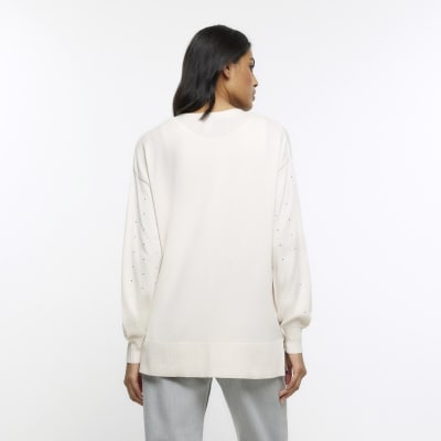 Cream embellished button cardigan River Island