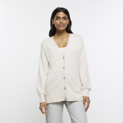 Cream embellished button cardigan River Island