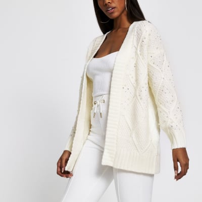 Cream embellished cable knit cardigan River Island