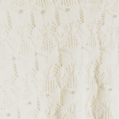 Cream embellished crochet jumper River Island