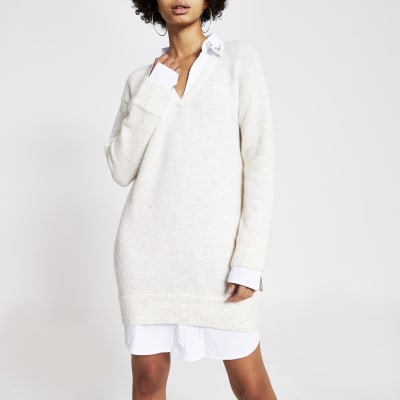 white shirt dress with jumper