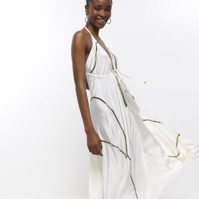 Cream embellished maxi dress River Island