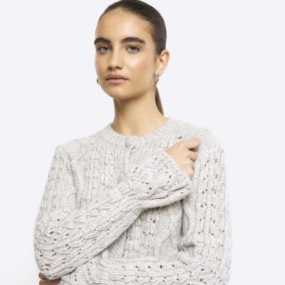 Cream embellished peplum cardigan River Island