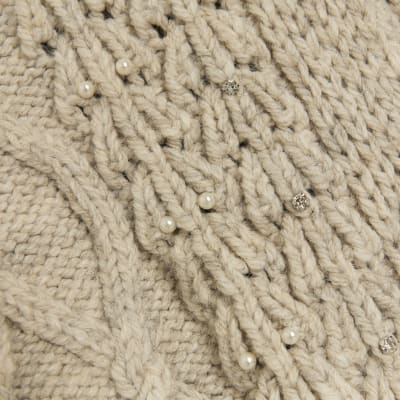 Cream embellished peplum cardigan River Island