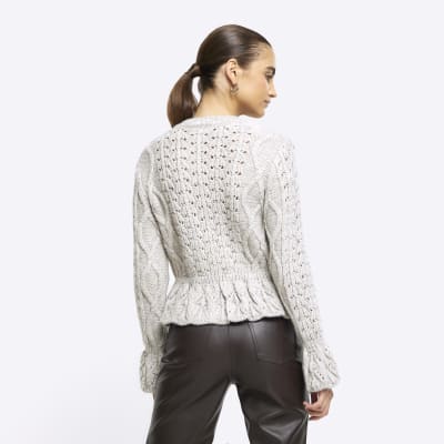 Cream embellished peplum cardigan River Island