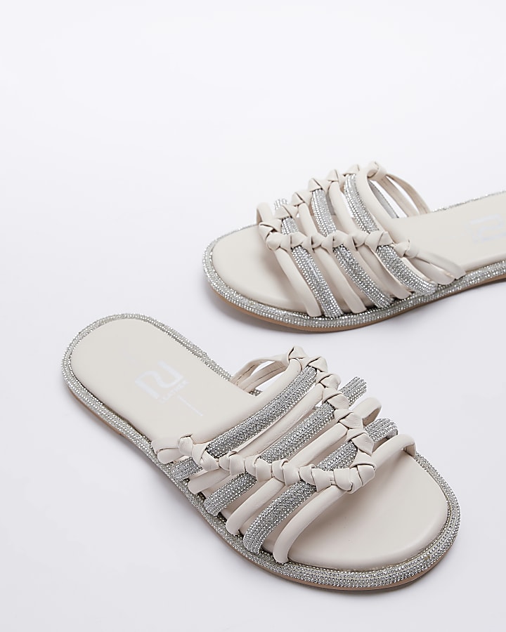 Cream embellished sandals