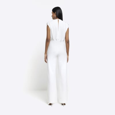 Cream embellished wide leg jumpsuit River Island