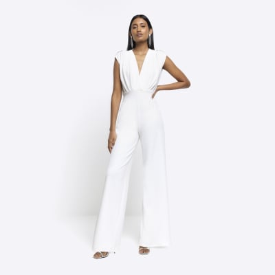 Cream embellished wide leg jumpsuit River Island