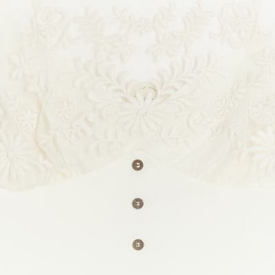 Cream embroidered floral cami top