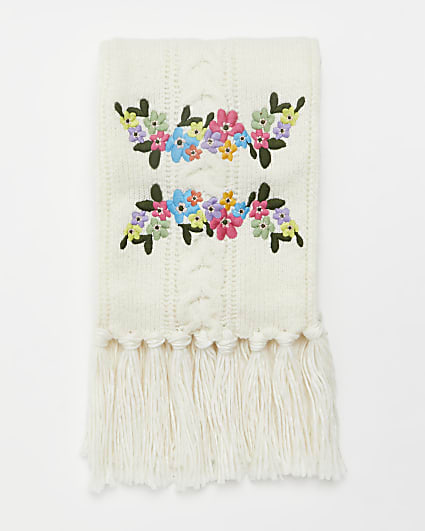 Cream embroidered floral scarf