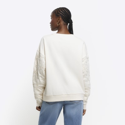 Cream embroidered floral sweatshirt River Island