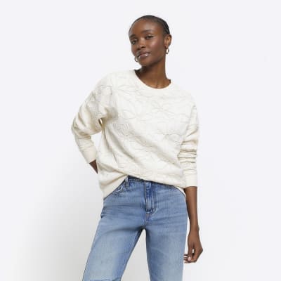 Cream embroidered floral sweatshirt River Island