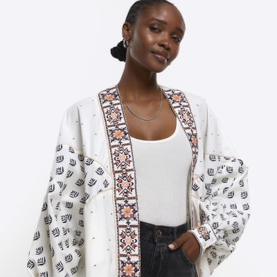 Cream embroidered jacket River Island