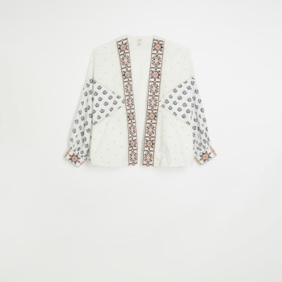 Cream embroidered jacket River Island