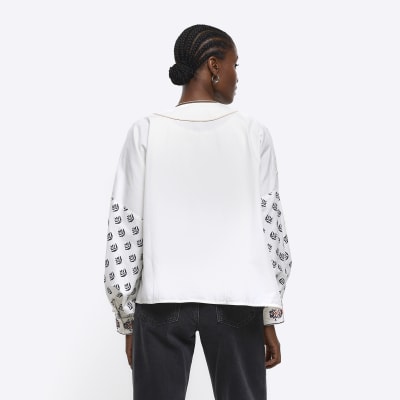 Cream embroidered jacket River Island