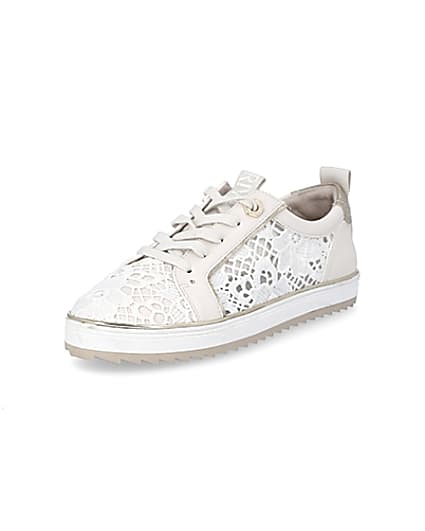 360 degree animation of product Cream embroidered lace-up trainers frame-0