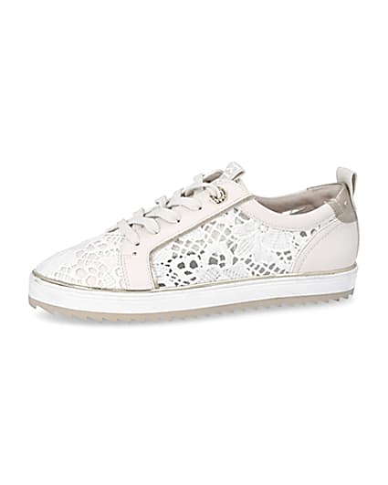 360 degree animation of product Cream embroidered lace-up trainers frame-2