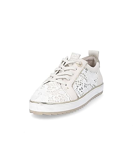 360 degree animation of product Cream embroidered lace-up trainers frame-23