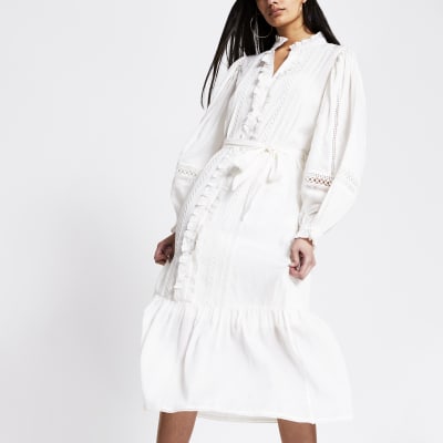 long sleeve white embroidered dress