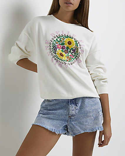 Cream embroidered oversized sweatshirt
