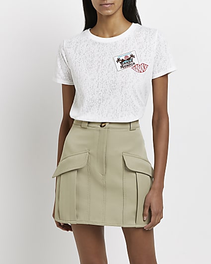 Cream embroidered patch t-shirt