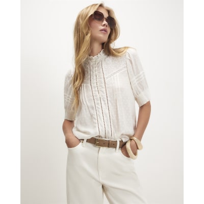 Embroidered Pintuck Blouse