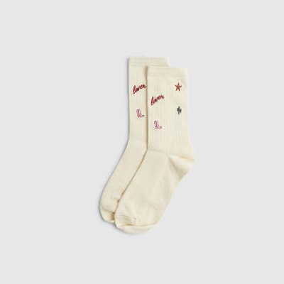 Cream Embroidered Rodeo Socks