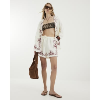 Cream Embroidered Shorts