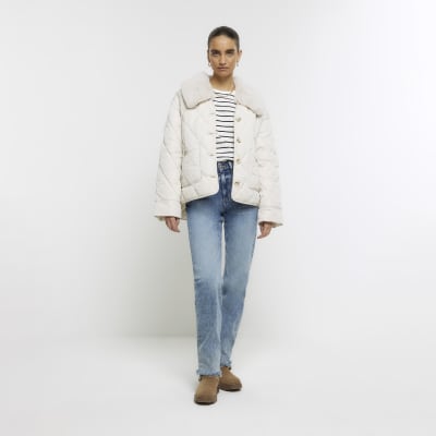 Cream faux cheap fur padded jacket