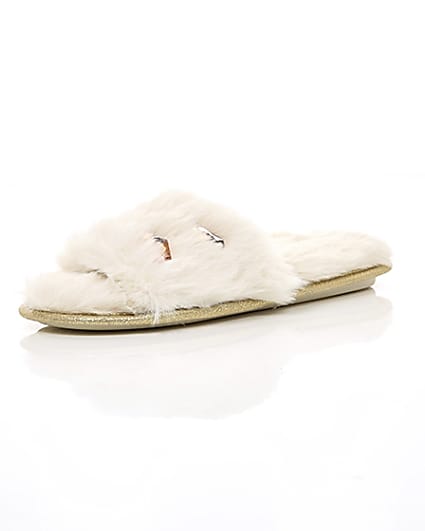 360 degree animation of product Cream faux fur embellished mules frame-0