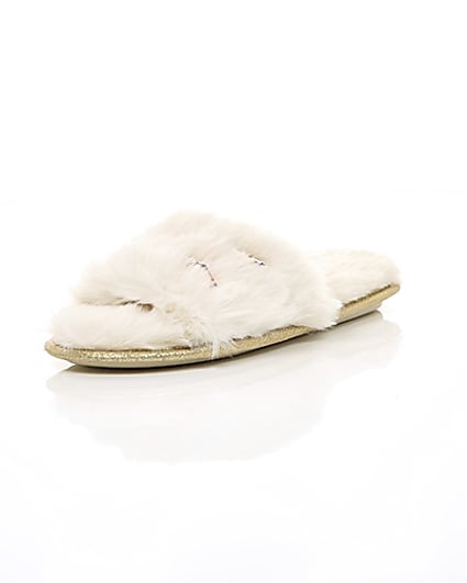 360 degree animation of product Cream faux fur embellished mules frame-1