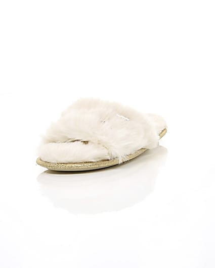 360 degree animation of product Cream faux fur embellished mules frame-2