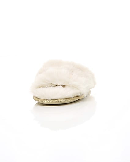 360 degree animation of product Cream faux fur embellished mules frame-3