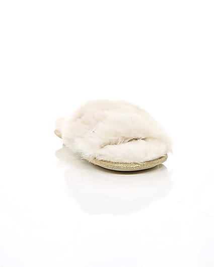 360 degree animation of product Cream faux fur embellished mules frame-5