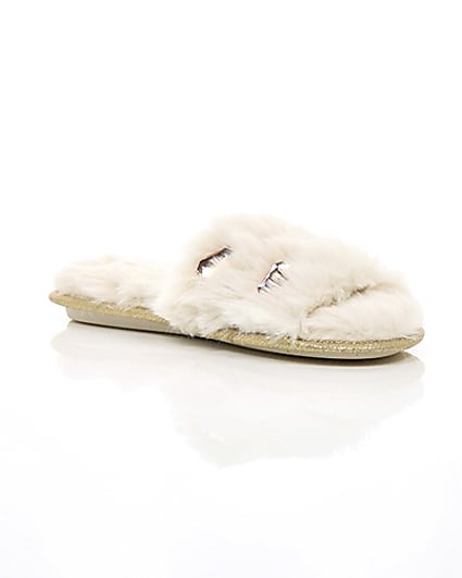 360 degree animation of product Cream faux fur embellished mules frame-7