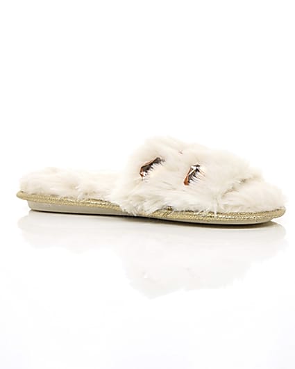 360 degree animation of product Cream faux fur embellished mules frame-8