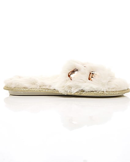 360 degree animation of product Cream faux fur embellished mules frame-9