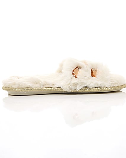 360 degree animation of product Cream faux fur embellished mules frame-10