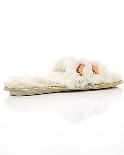 360 degree animation of product Cream faux fur embellished mules frame-11