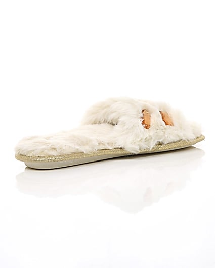 360 degree animation of product Cream faux fur embellished mules frame-12