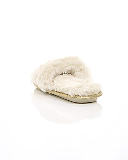 360 degree animation of product Cream faux fur embellished mules frame-17