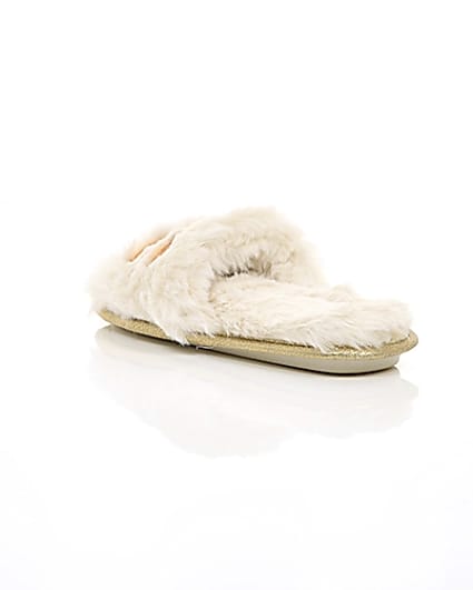 360 degree animation of product Cream faux fur embellished mules frame-18